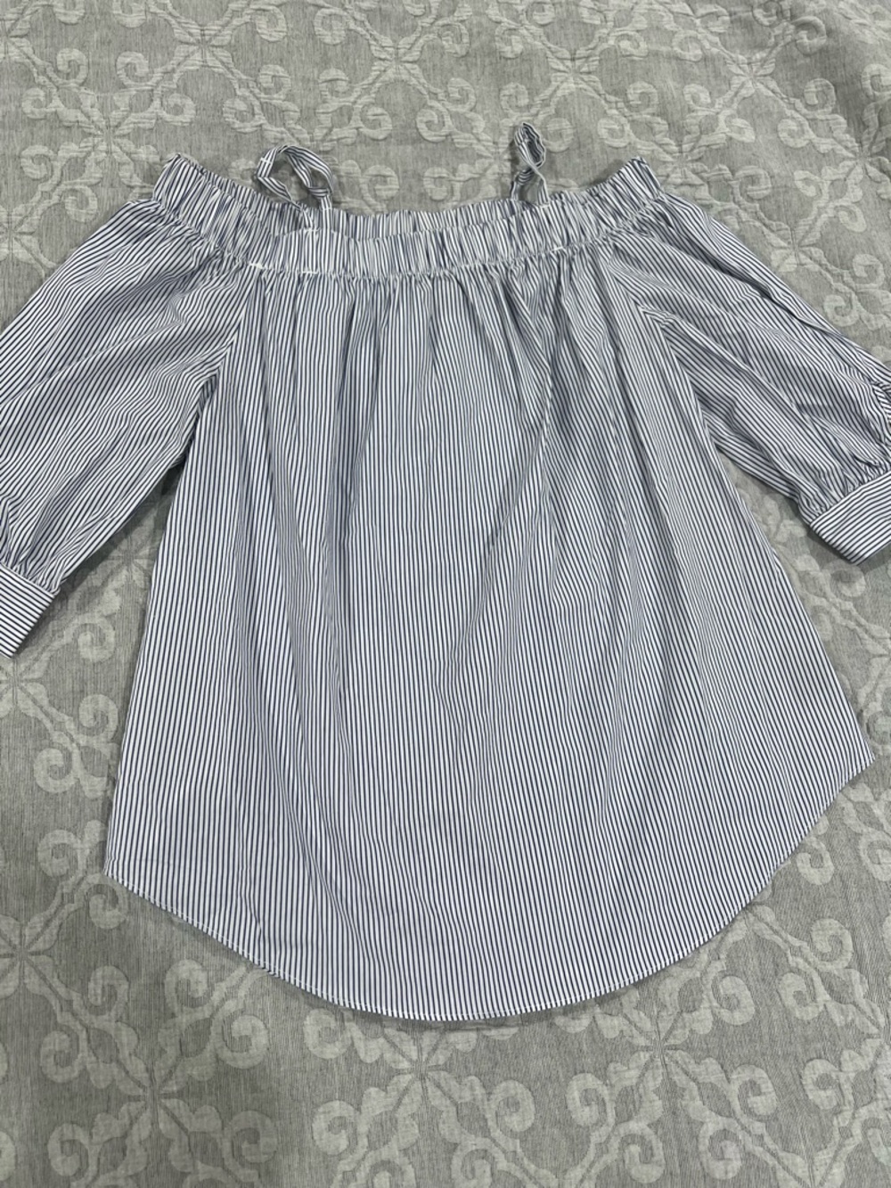 BCX Blue and White Striped Off-Shoulder Blouse